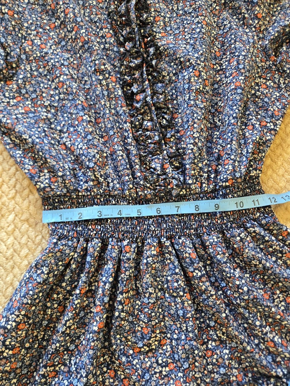 Adina Las Vegas Blue Floral Cottagecore Prairie Smocked Ruffle Midi Dress L - Picture 10 of 15